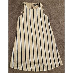 Women's Lulus Board Horizons Beige Blue Striped Mini Dress Size XS